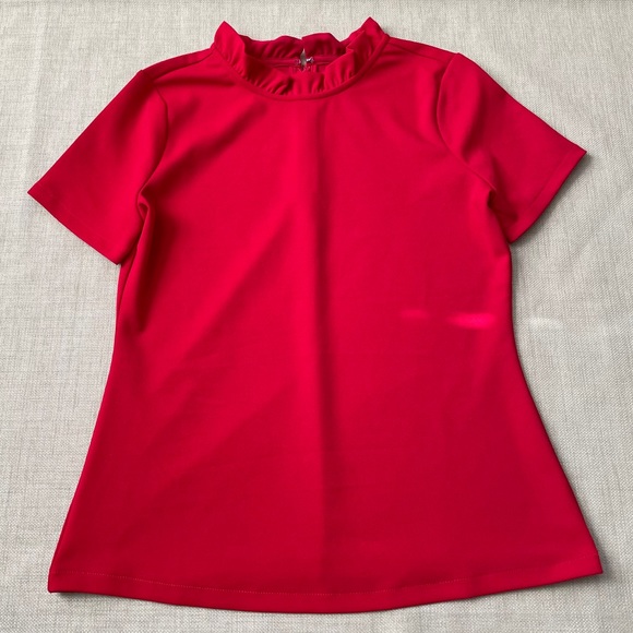 Ann Taylor Tops - Ann Taylor Red Ruffle Collar Short Sleeve Top